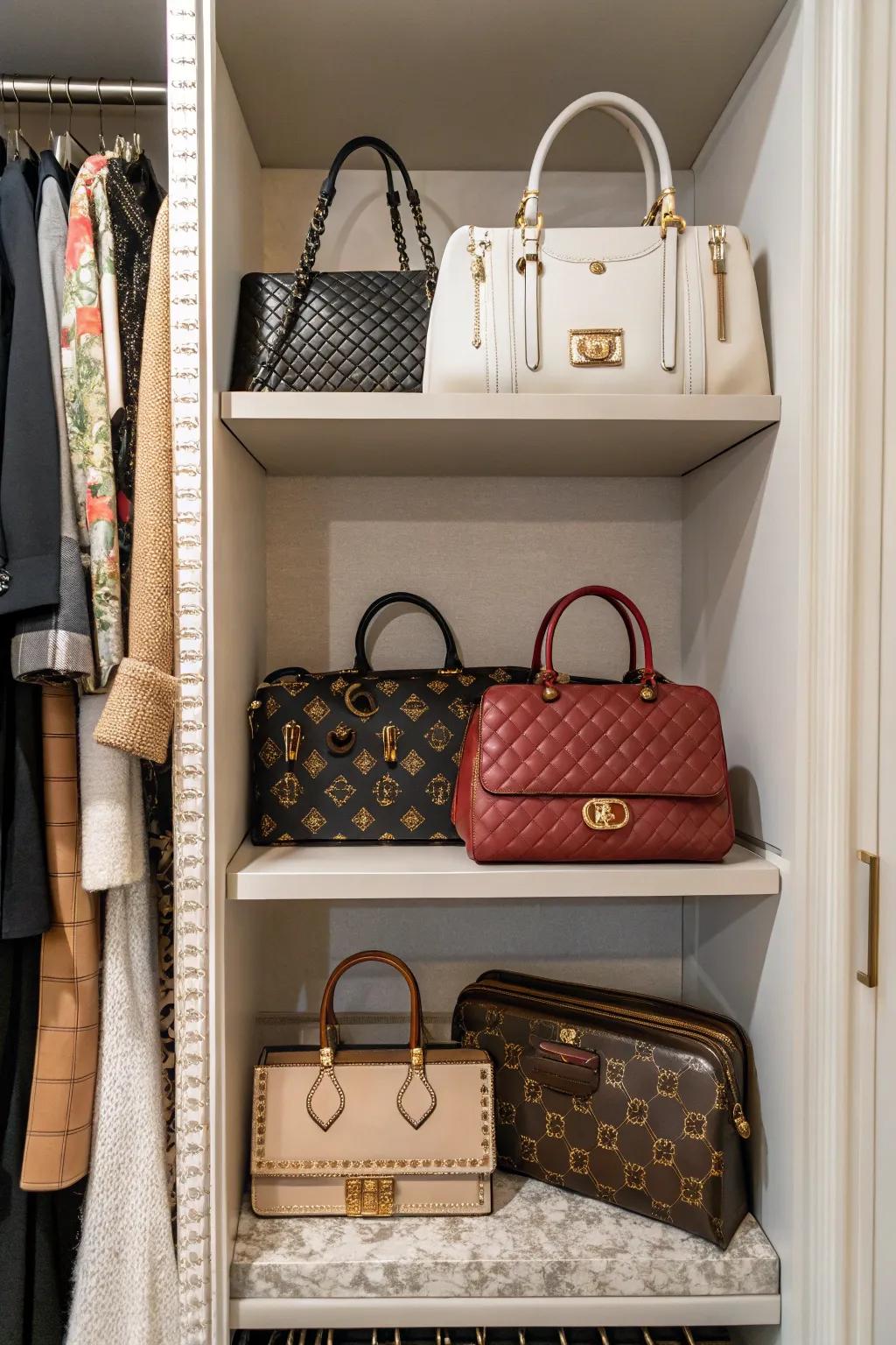 Display your bags beautifully in your closet with a designated area.