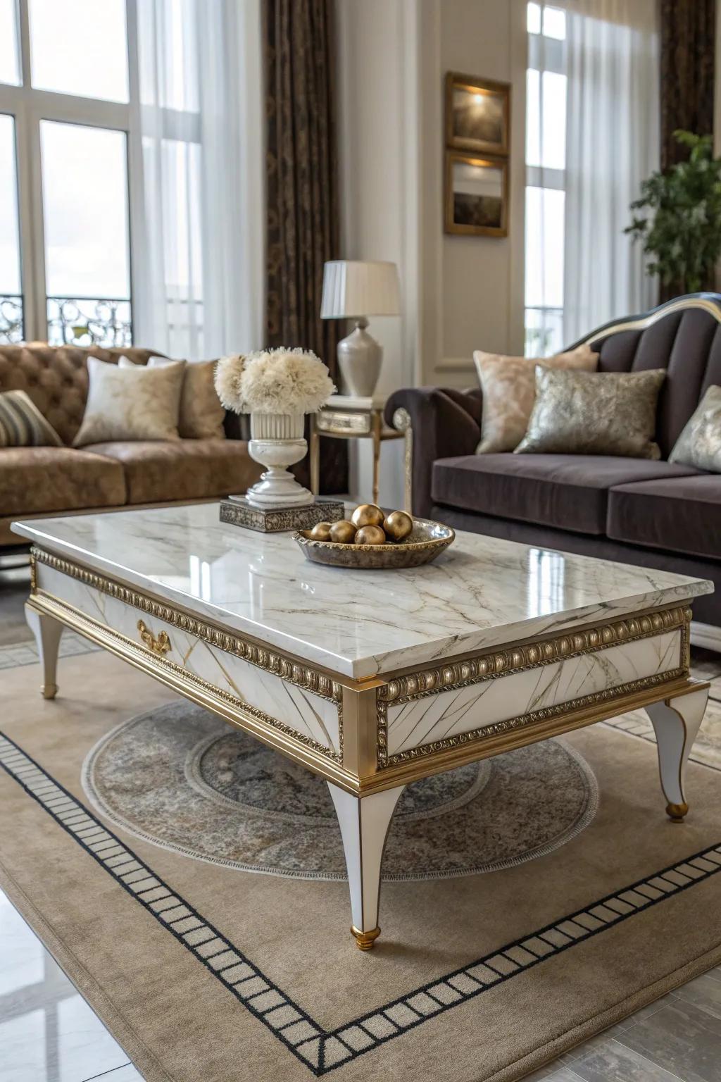 Imitation marble introduces luxury and sophistication to your decor.
