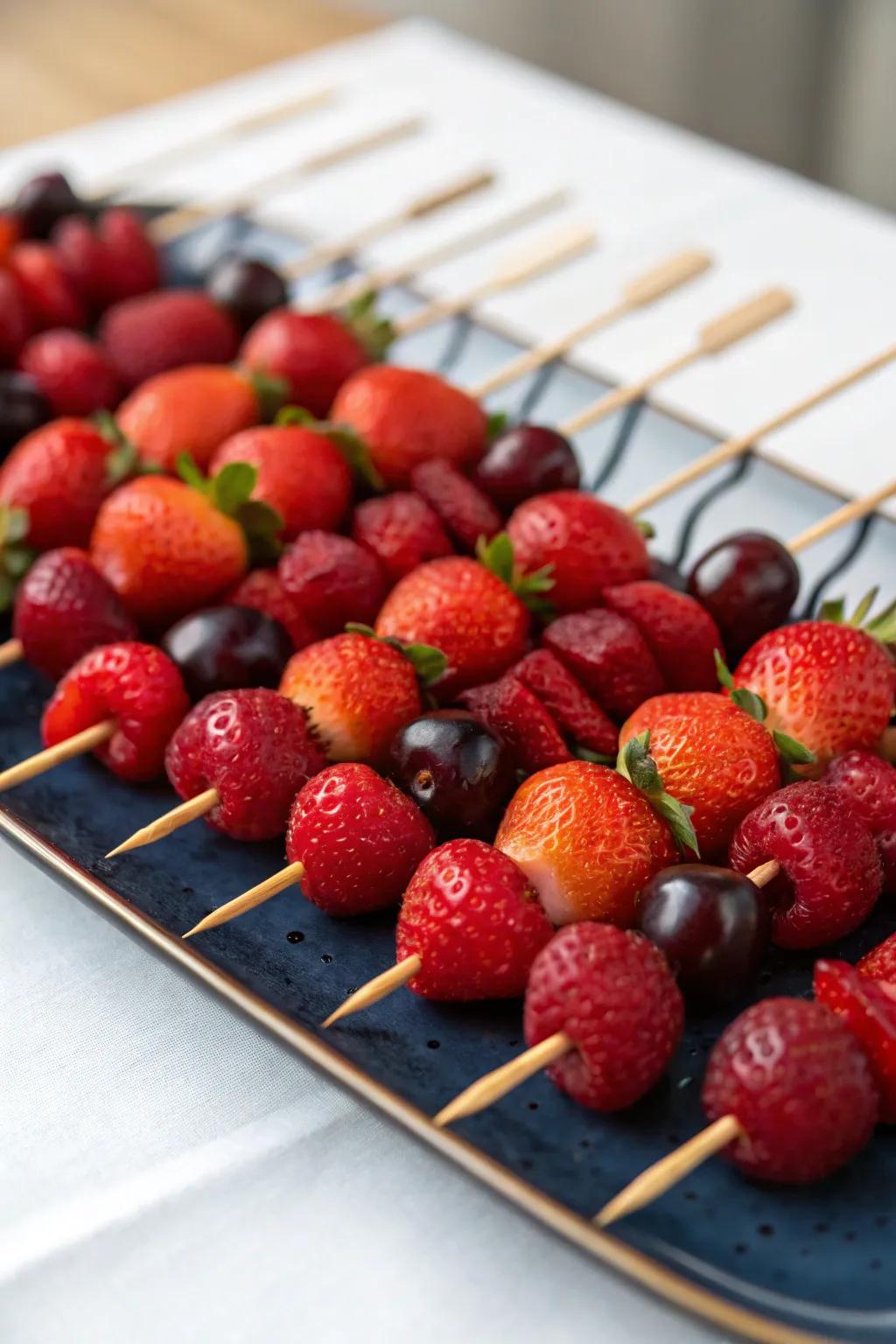 Vivid deep red fruit sticks offering a healthy and colorful treat.
