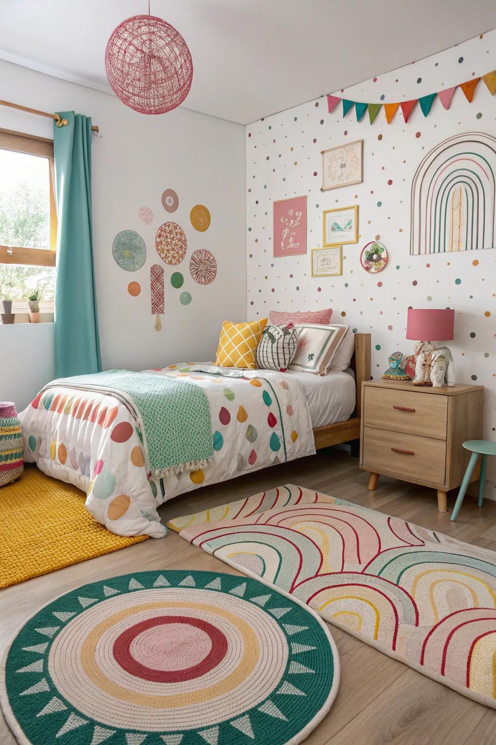 Playful elements add fun to this bedroom.