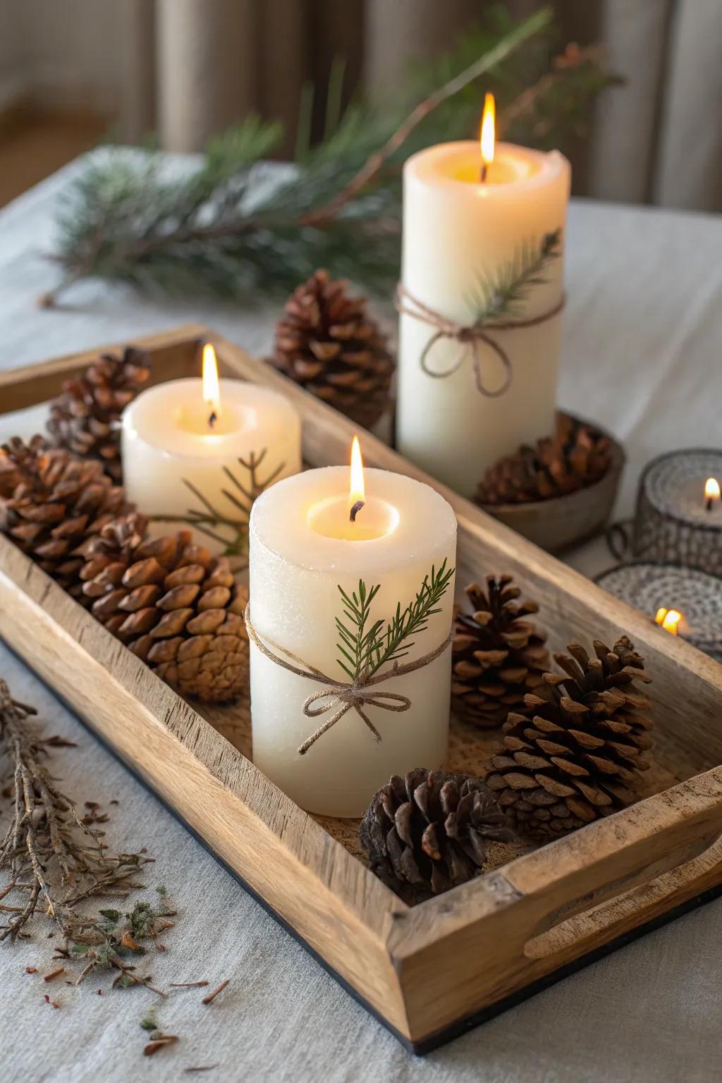 Natural twig candles bring the outdoors in.