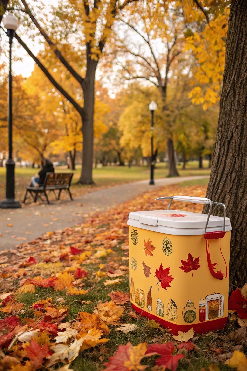 A cooler showcasing seasonal decals for year-round style.