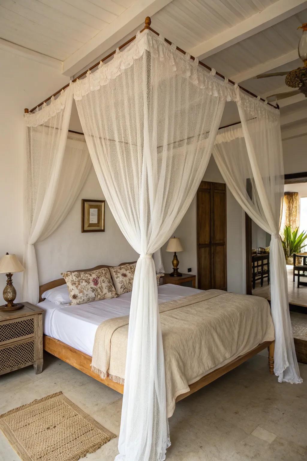 A canopy introduces a romantic touch.