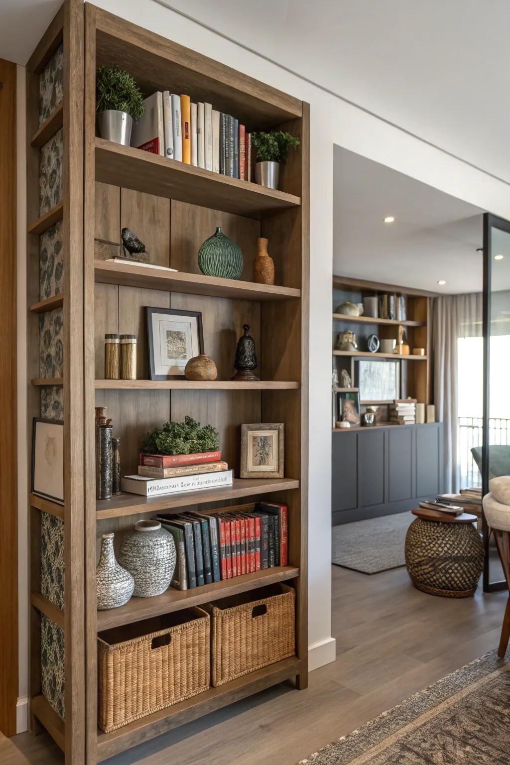 Space separator shelves add dimension and storage to any space.