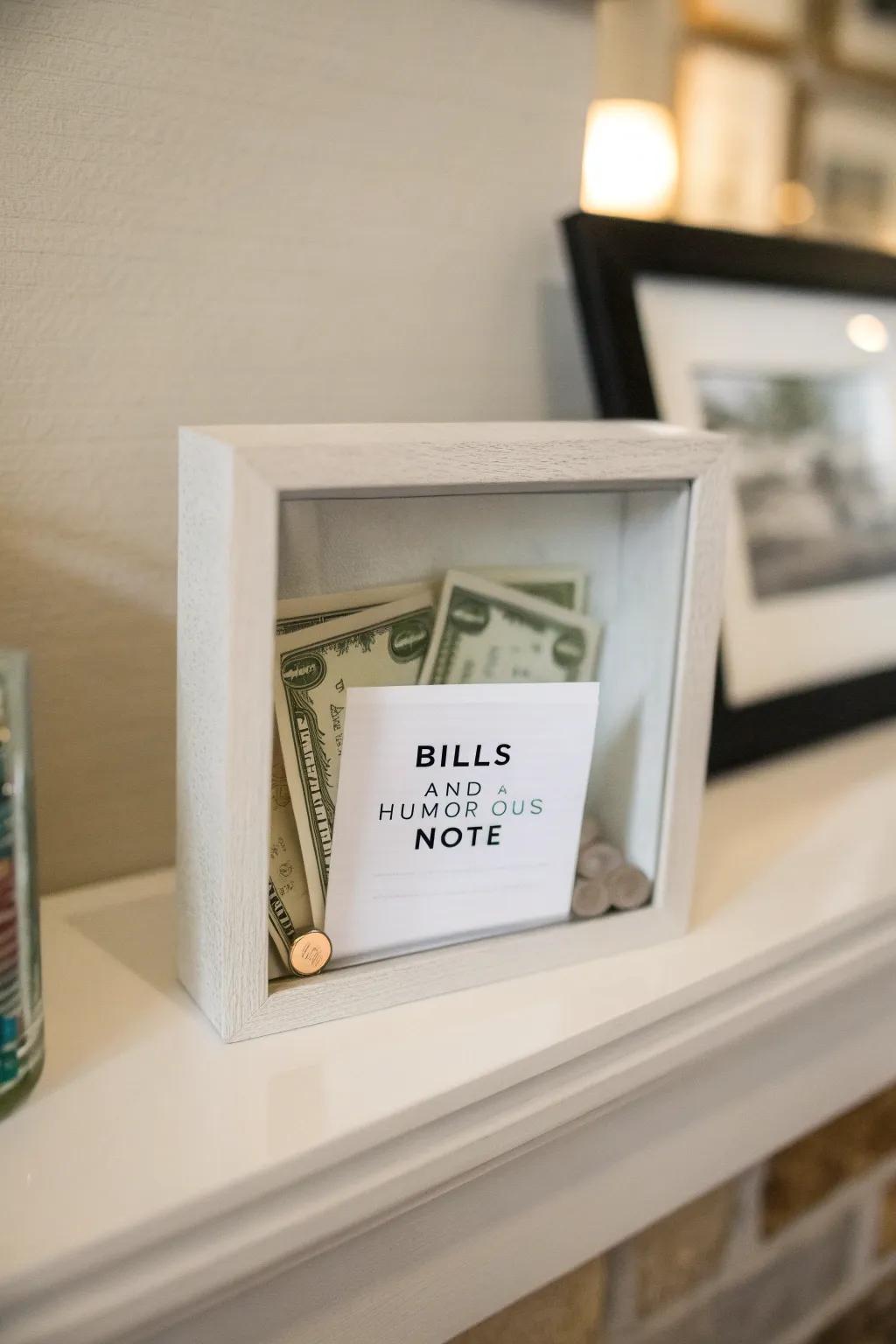 An emergency cash frame with a playful twist.