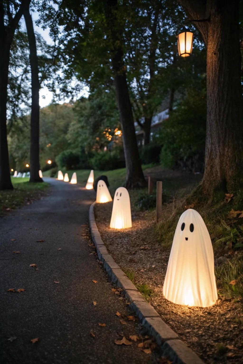 Ghostly lights light the way.