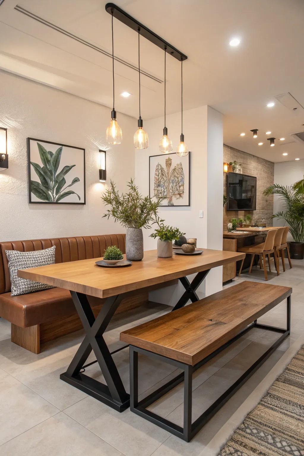 Distinctive dining bench enhancing communal dining experiences