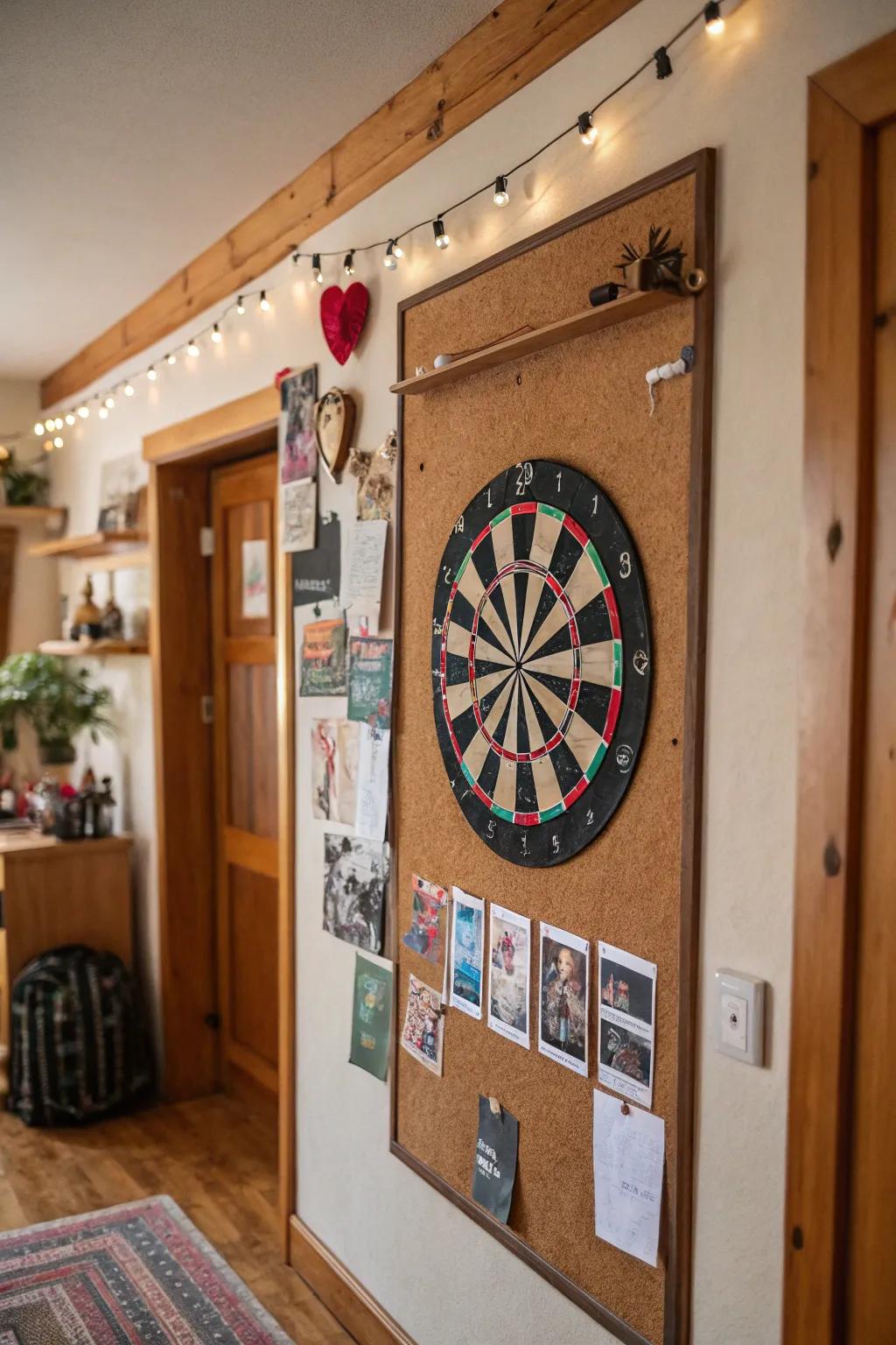 A corkboard wall offers both protection and a personal touch.