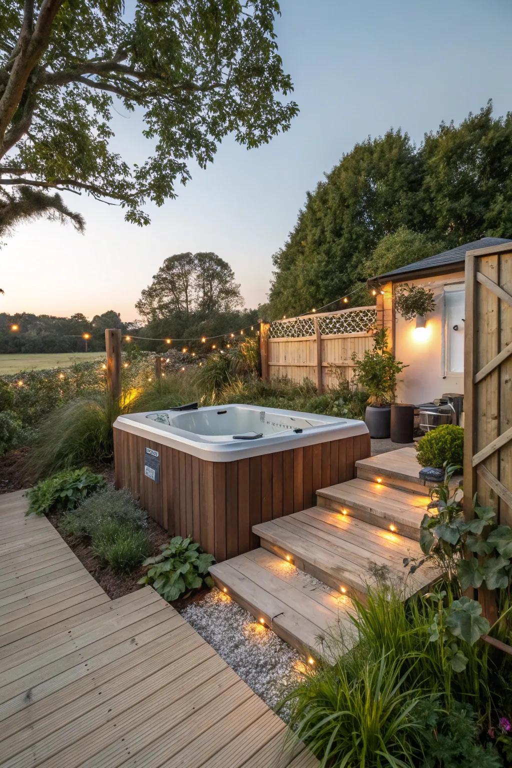 An eco-conscious hot tub getaway using sustainable materials.
