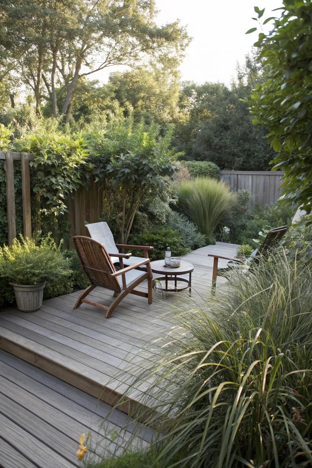 High plants and shrubs providing natural privacy.