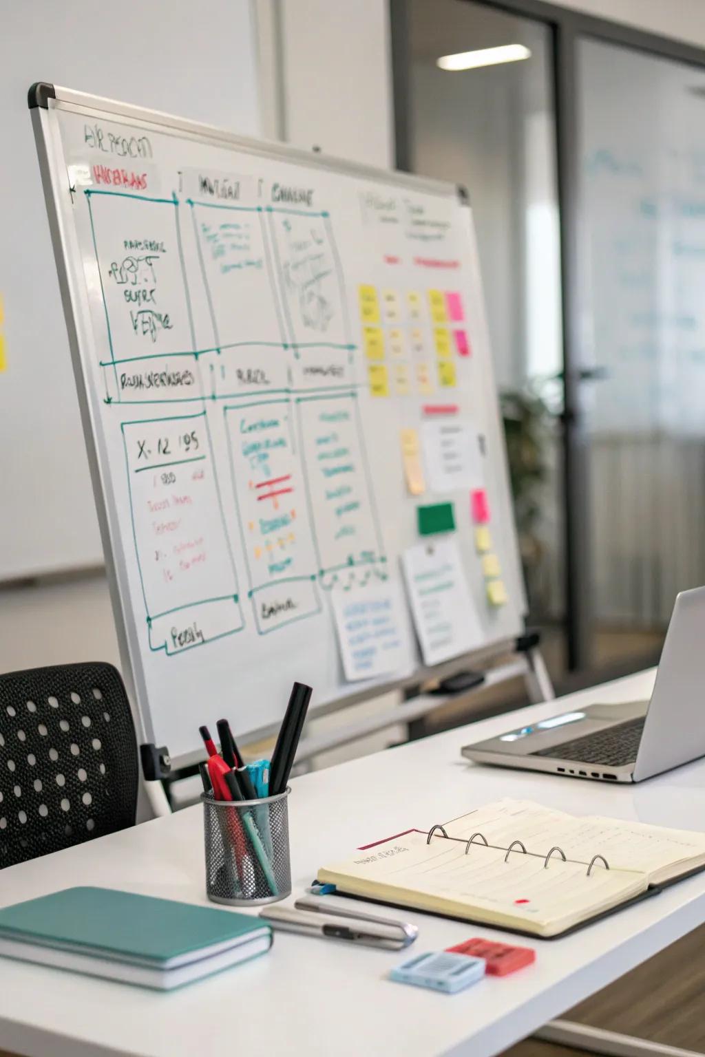 A whiteboard or chalkboard is perfect for brainstorming.