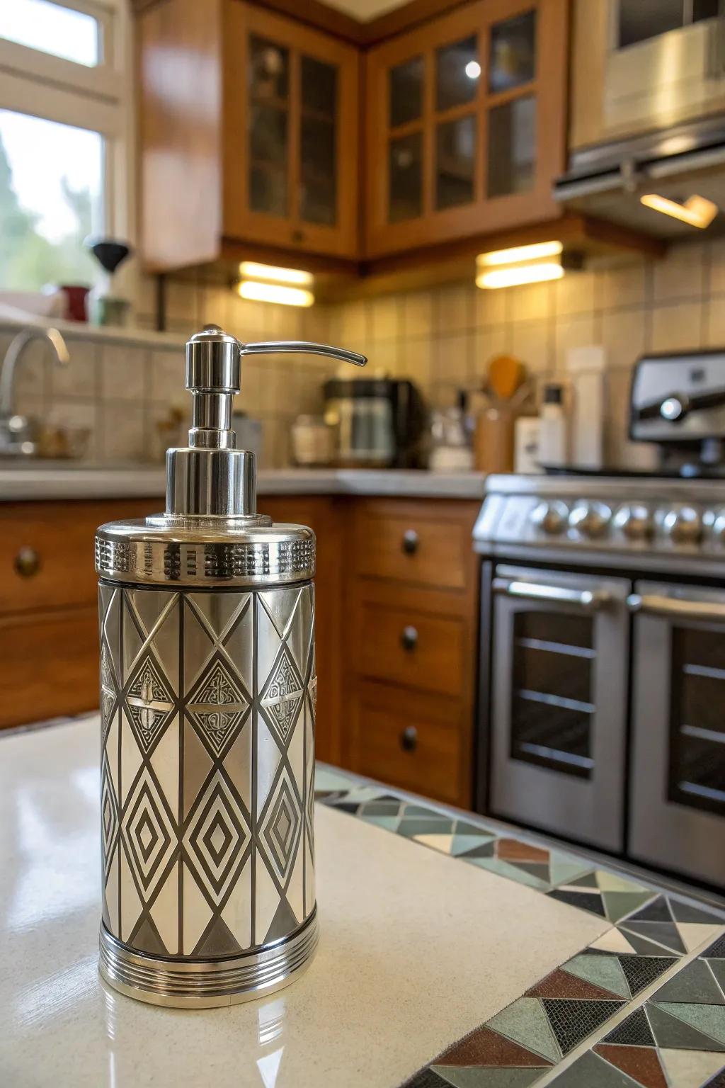 Art Deco dispensers add glamour and bold design.