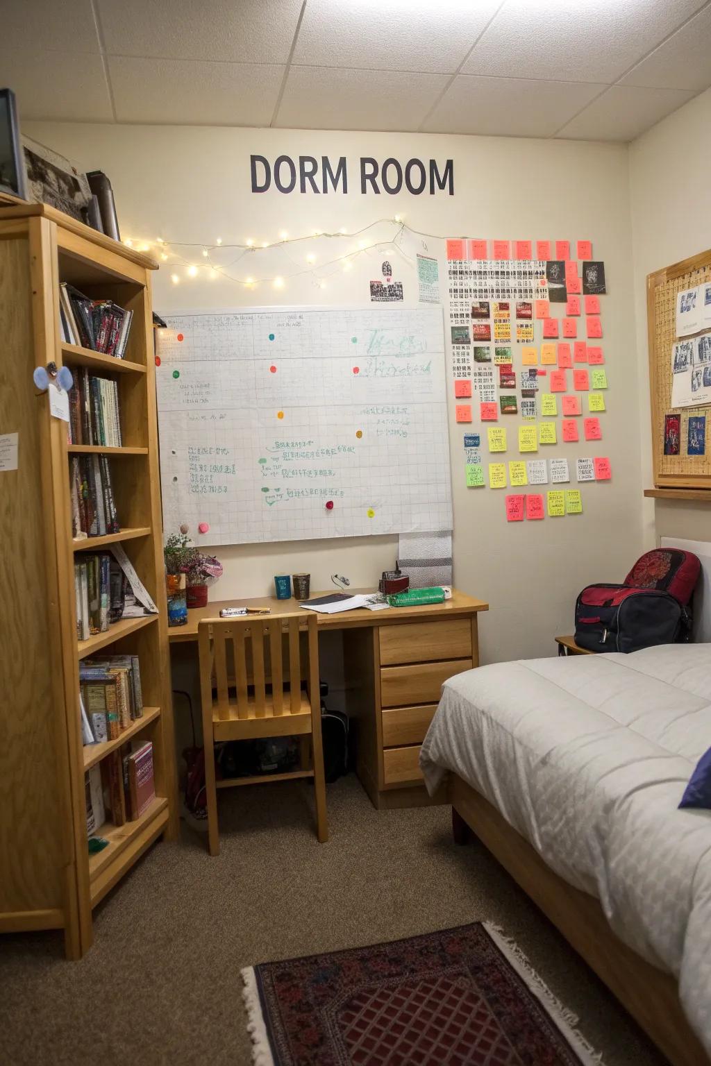 A board is a useful tool for keeping organized in your dorm.