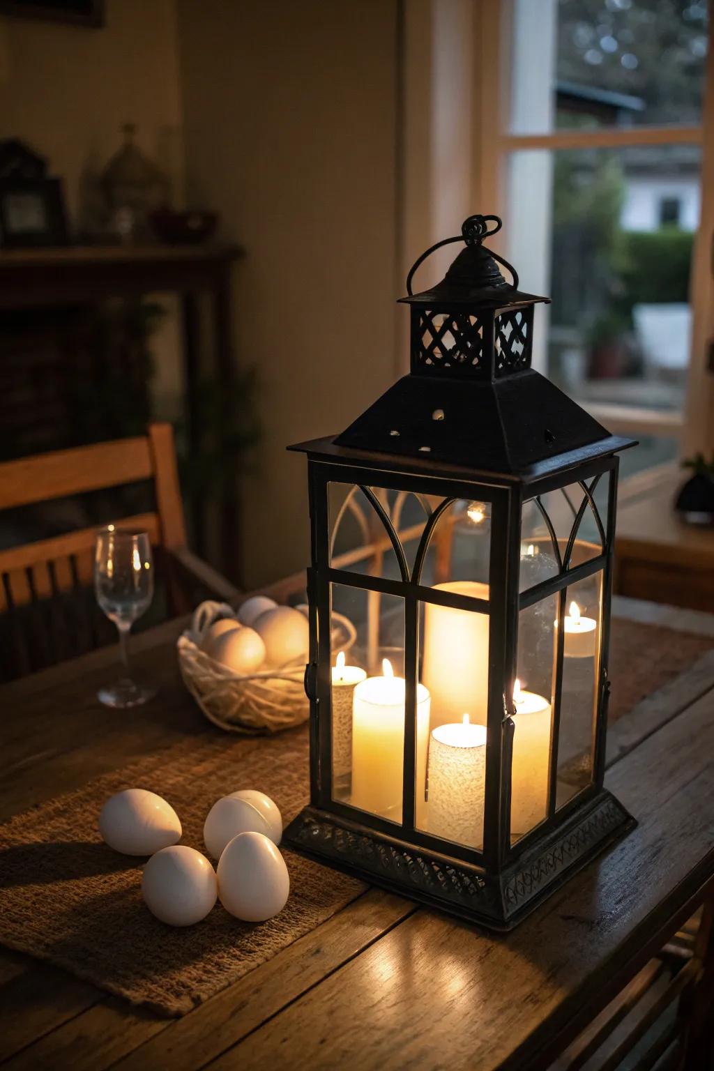 Eggshell candle stands offer a delicate and unique lantern display.