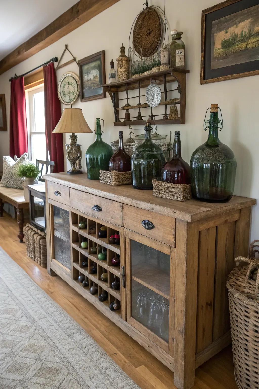 Add vintage charm using vintage-style bottles.