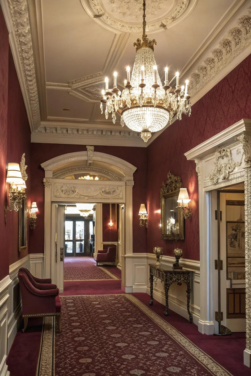 Create a rich entrance with deep wine tones.