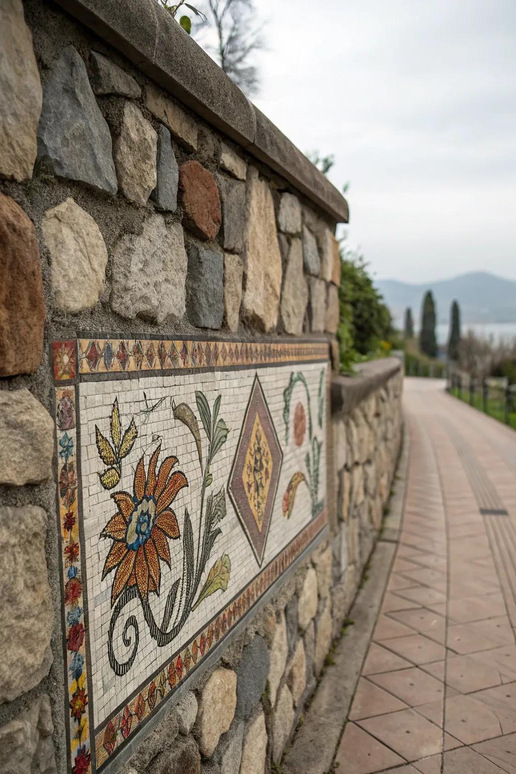 Artistic stone inlays add a personalized and creative touch to facades.