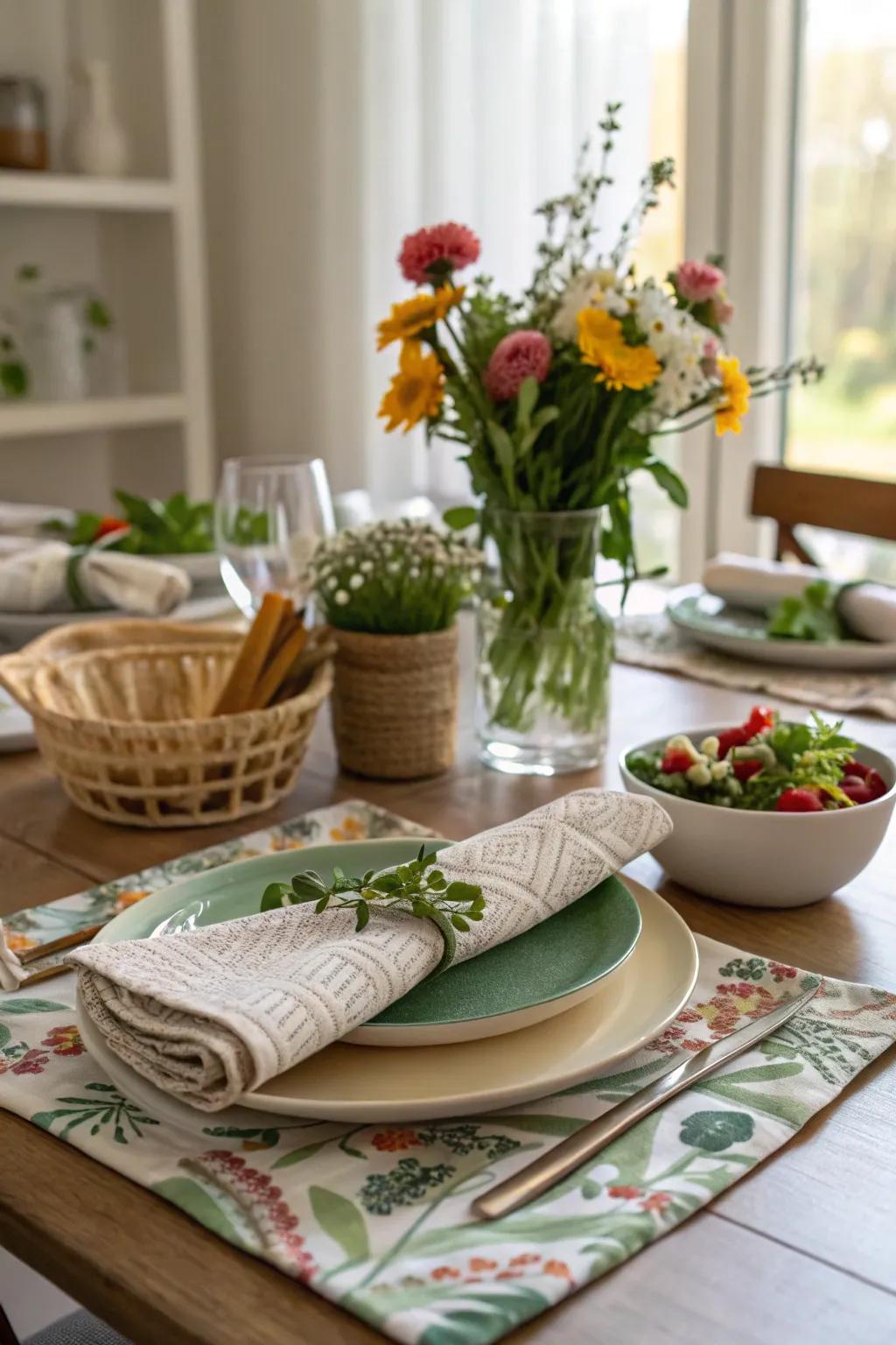Conscious details are both stylish and conscientious for the table setting.