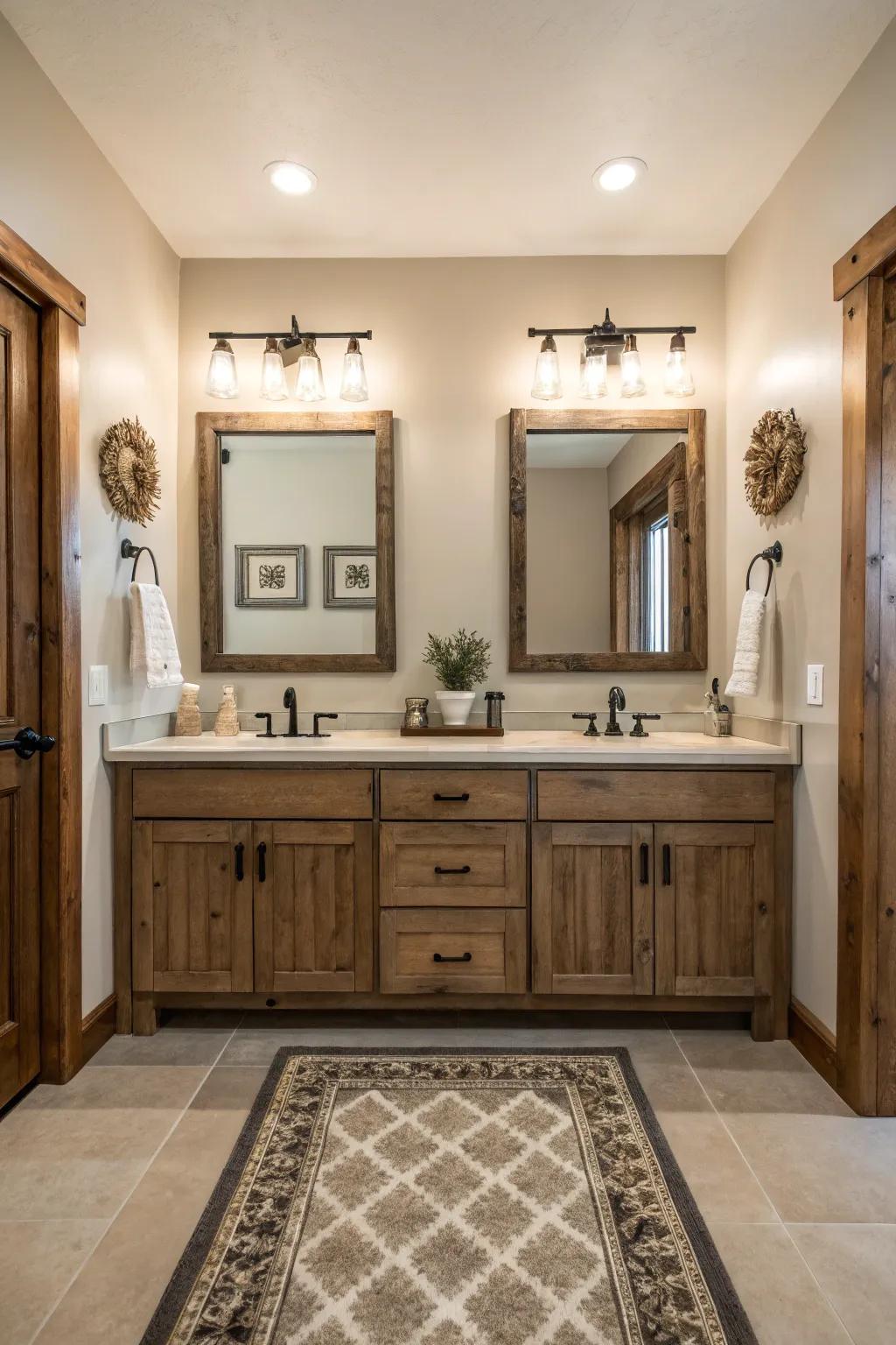 Symmetry produces harmony and balance in a country bathroom.