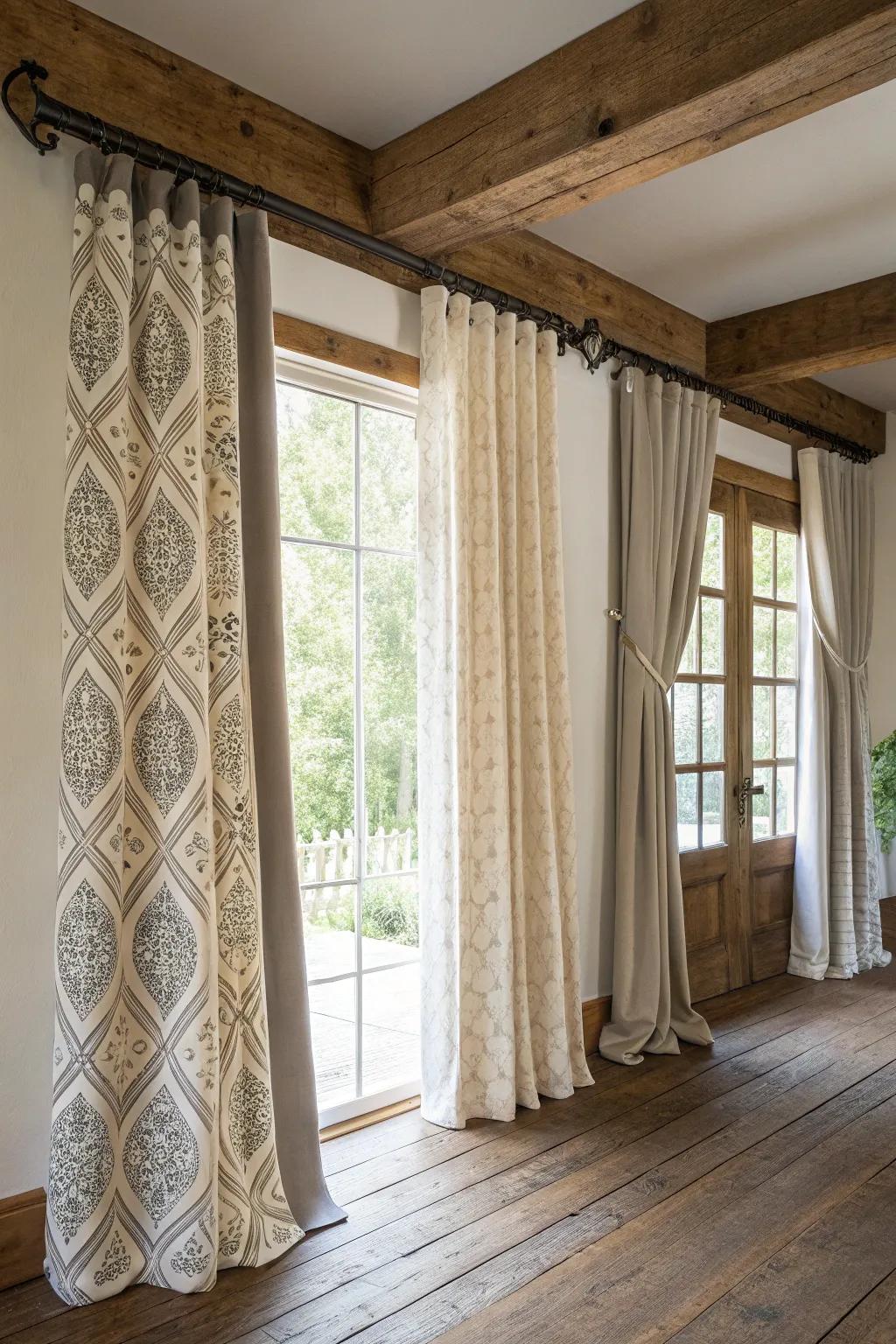 Modern farmhouse window coverings mixing traditional designs with contemporary colors.