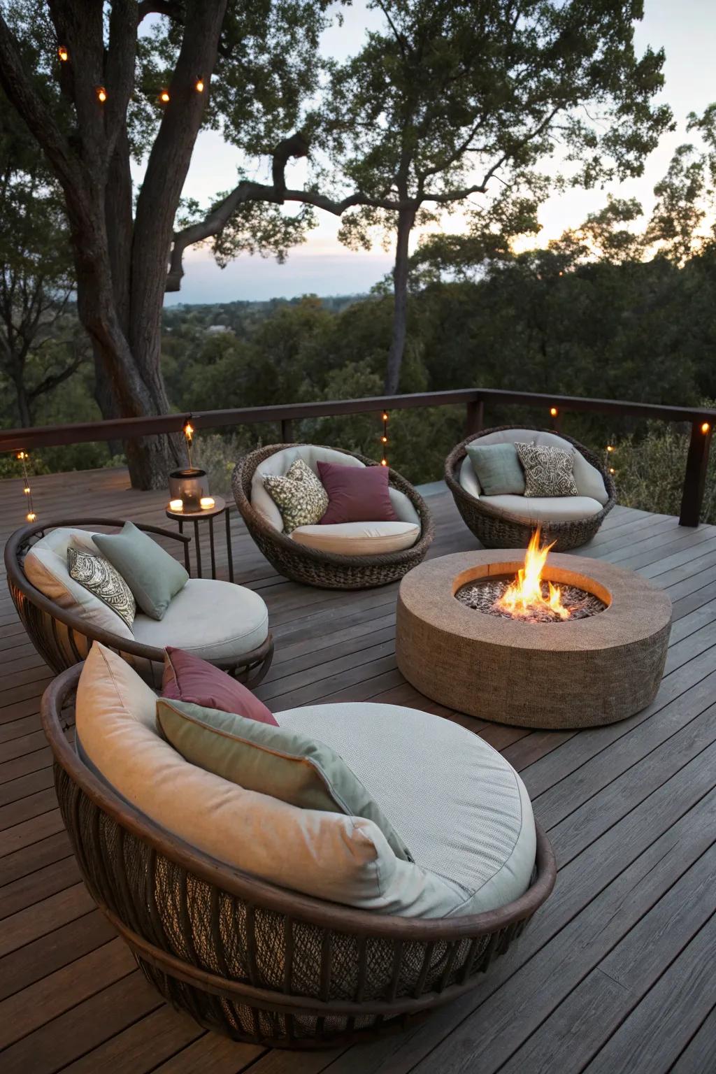 Oversized round seating offers a whimsical and cozy seating solution.