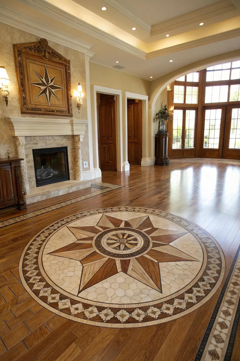 Medallion crafting a grand focal characteristic.