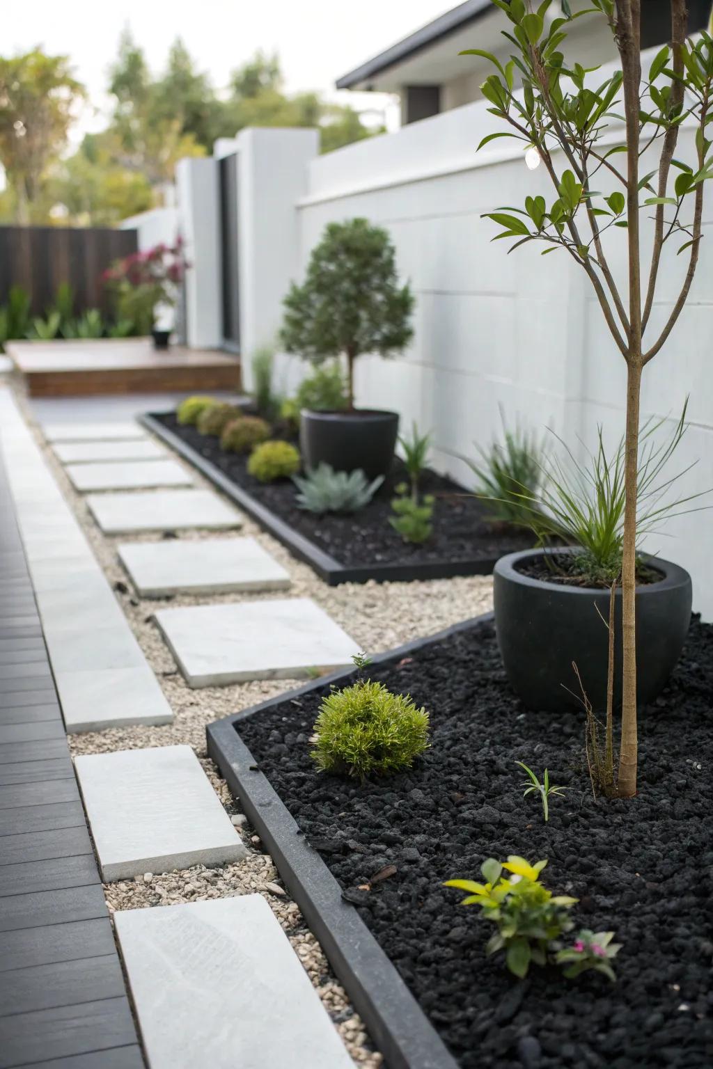 Simple dark ground cover makes modern designs shine.