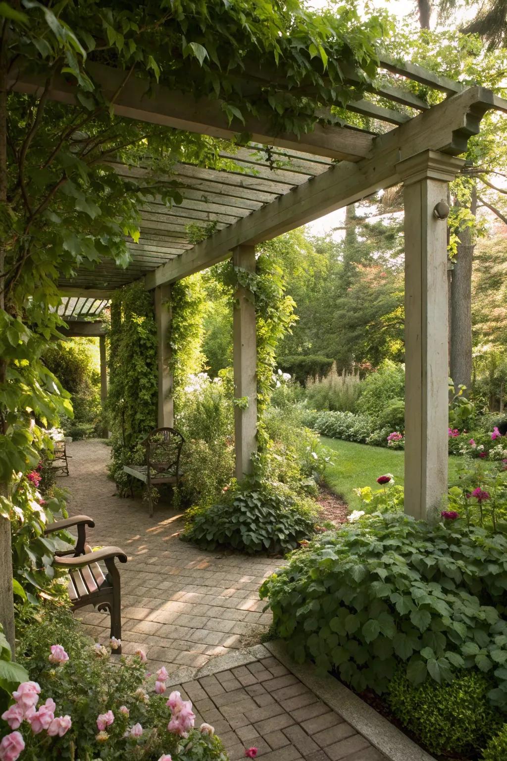 A pergola provides structure and a charming focal point.