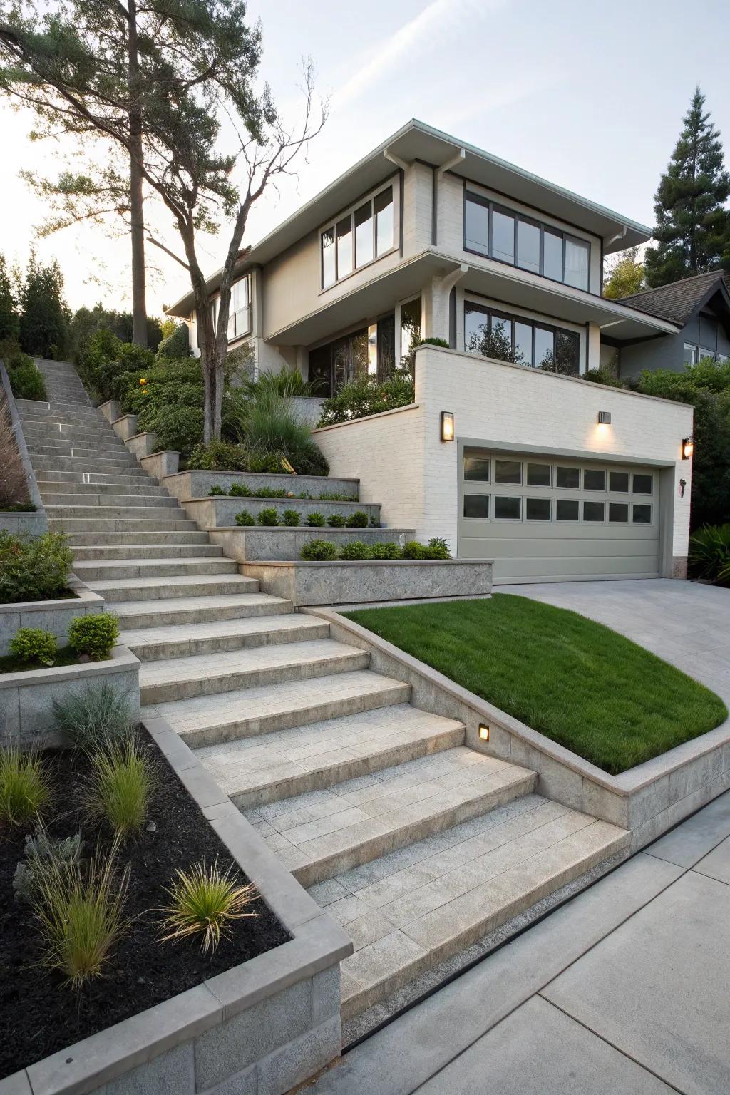 Separate driveways for added depth and functionality.