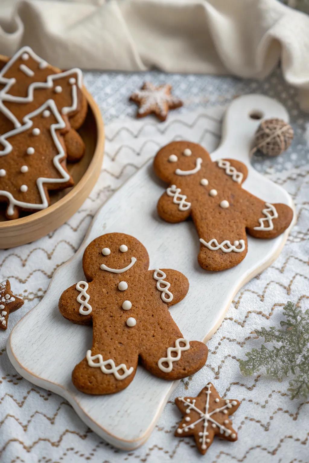 Textured gingerbread characters showcasing inventive frosting techniques.