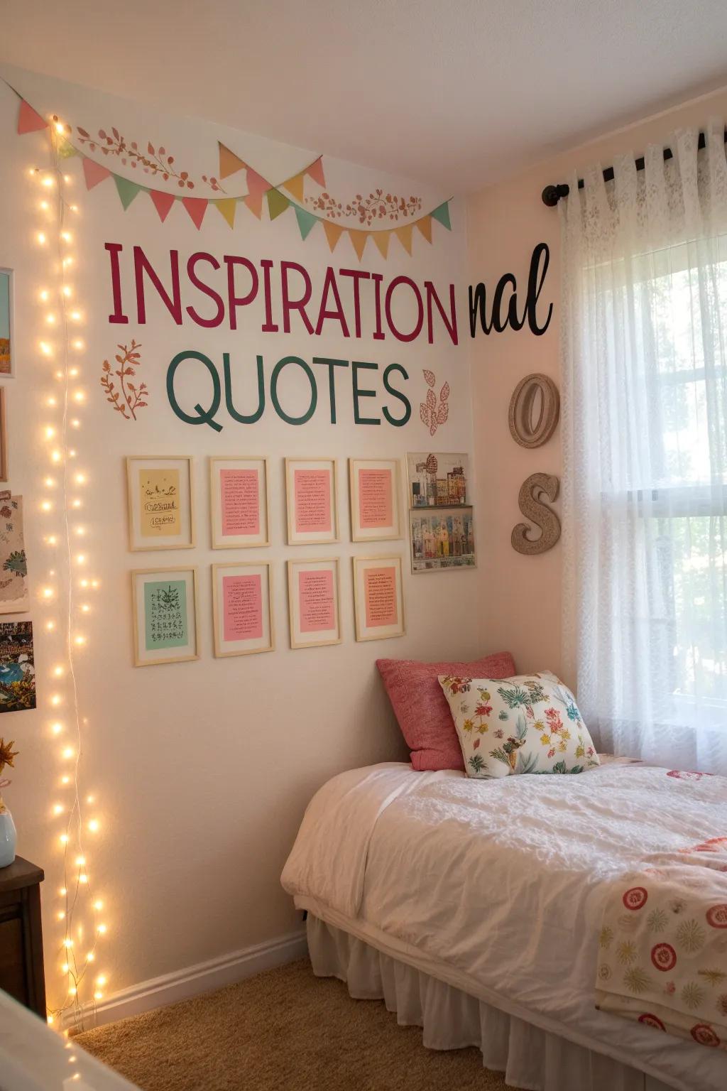 An inspirational quote wall adds motivation and positivity.