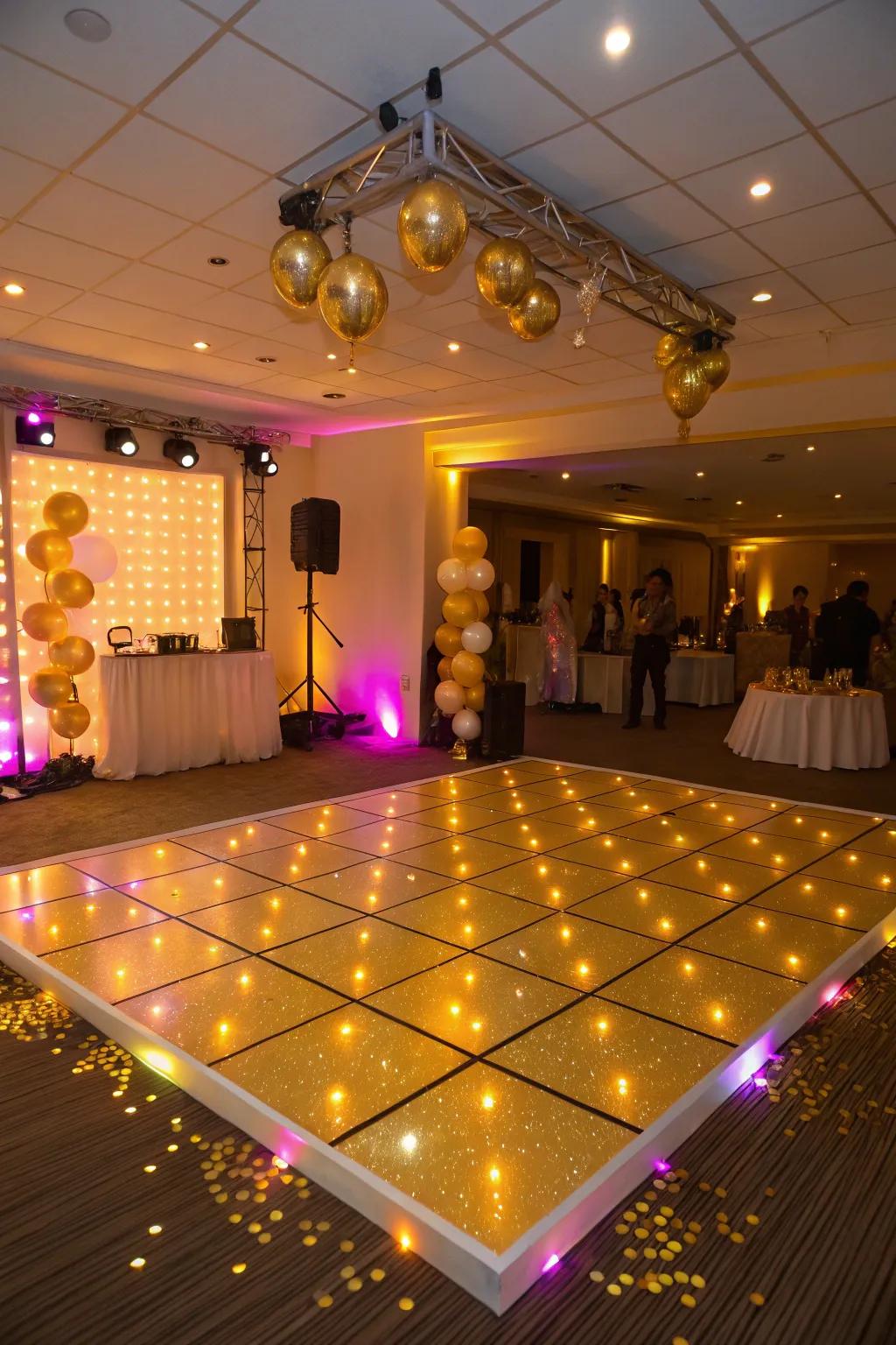 Exciting golden glow dance floor for a night to remember.