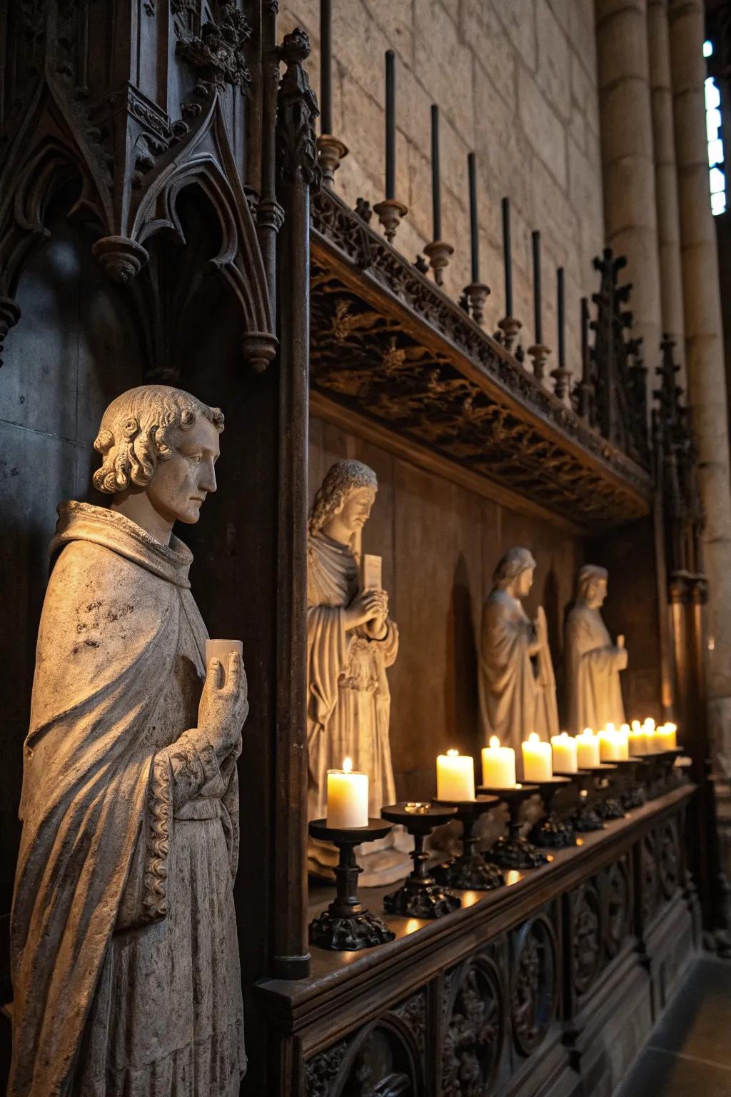 Stone accents that ground your gothic vision.