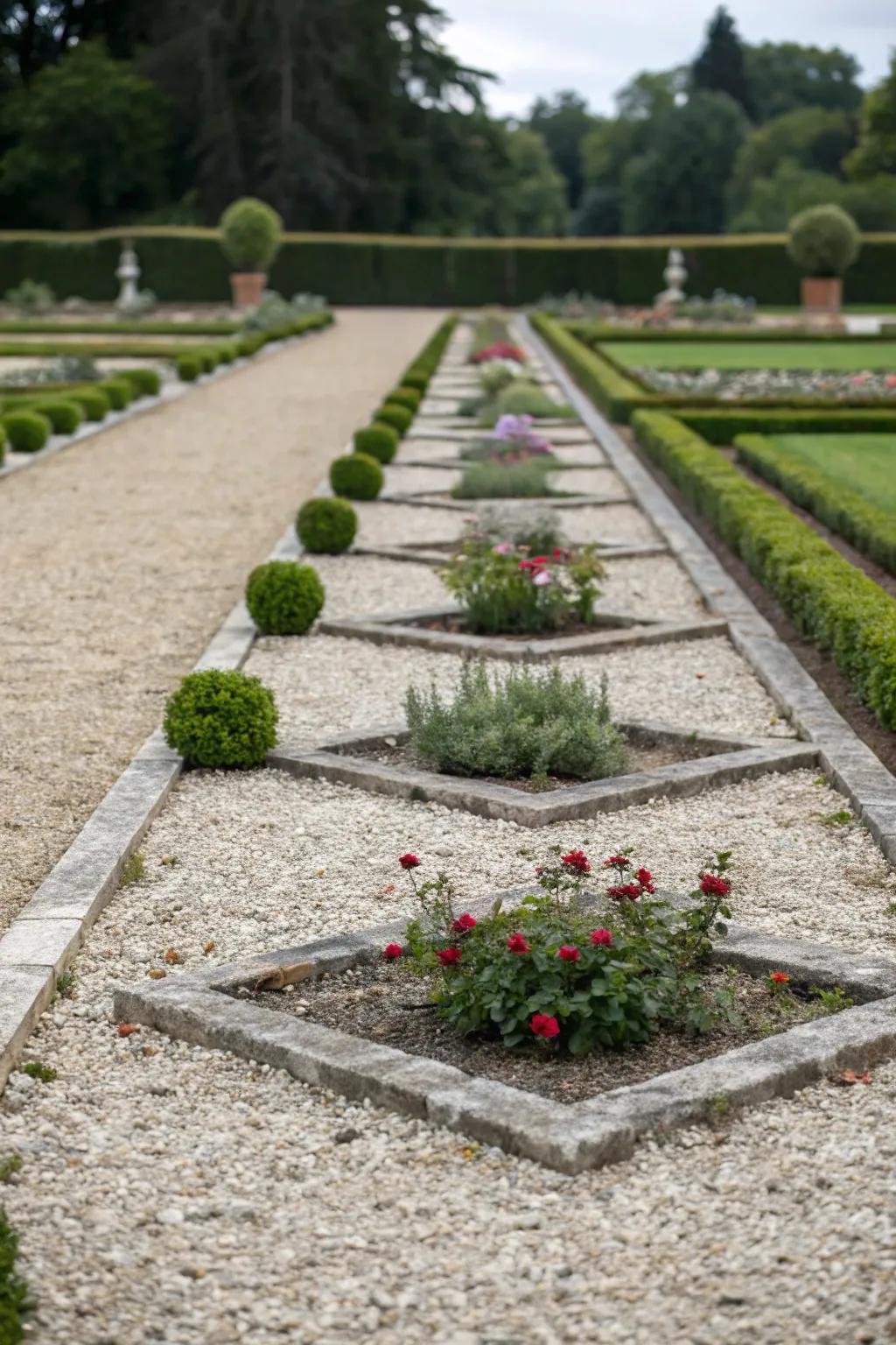 A balanced and harmonious stone flower bed design