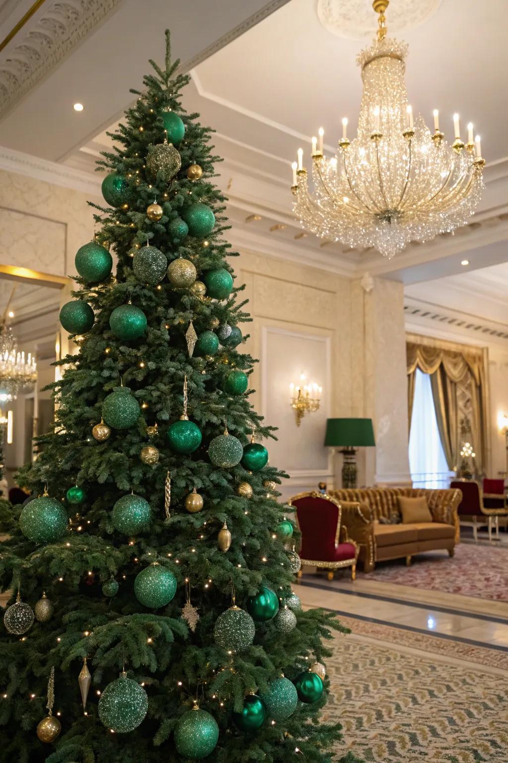 Regal grace showcasing jewel-toned green adornments.