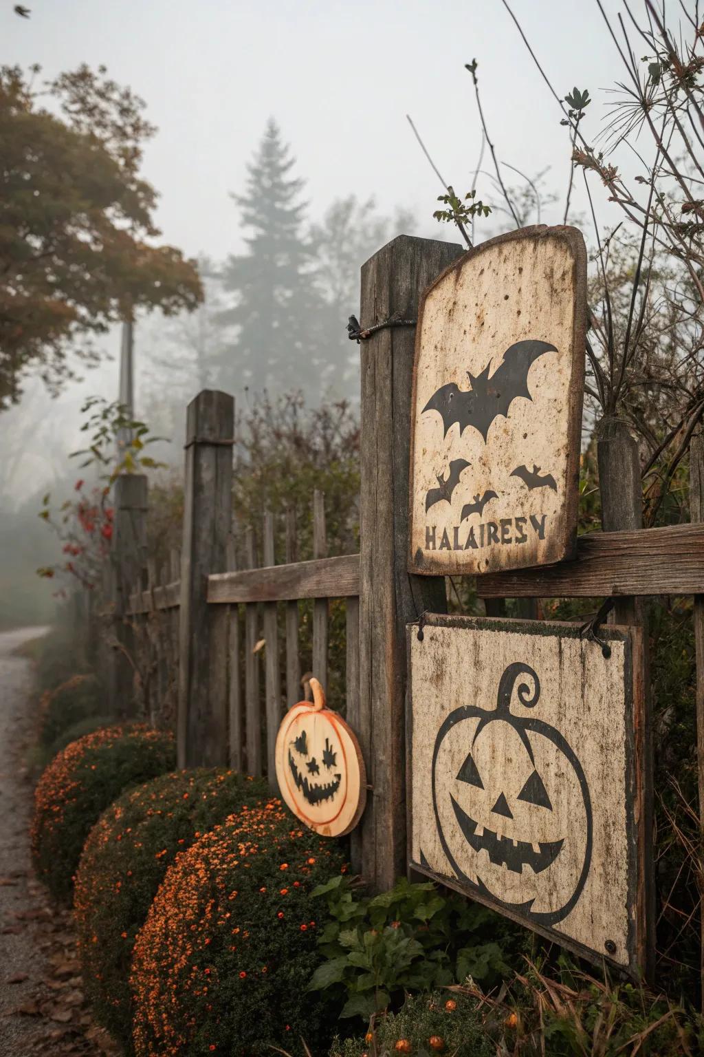 Vintage-inspired signs introducing timeless charm to Halloween decoration.