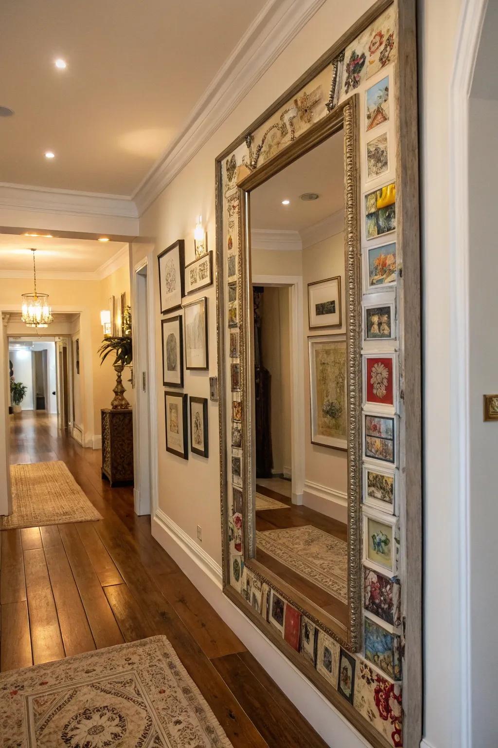 Layering art over mirrors enhances creativity and depth.