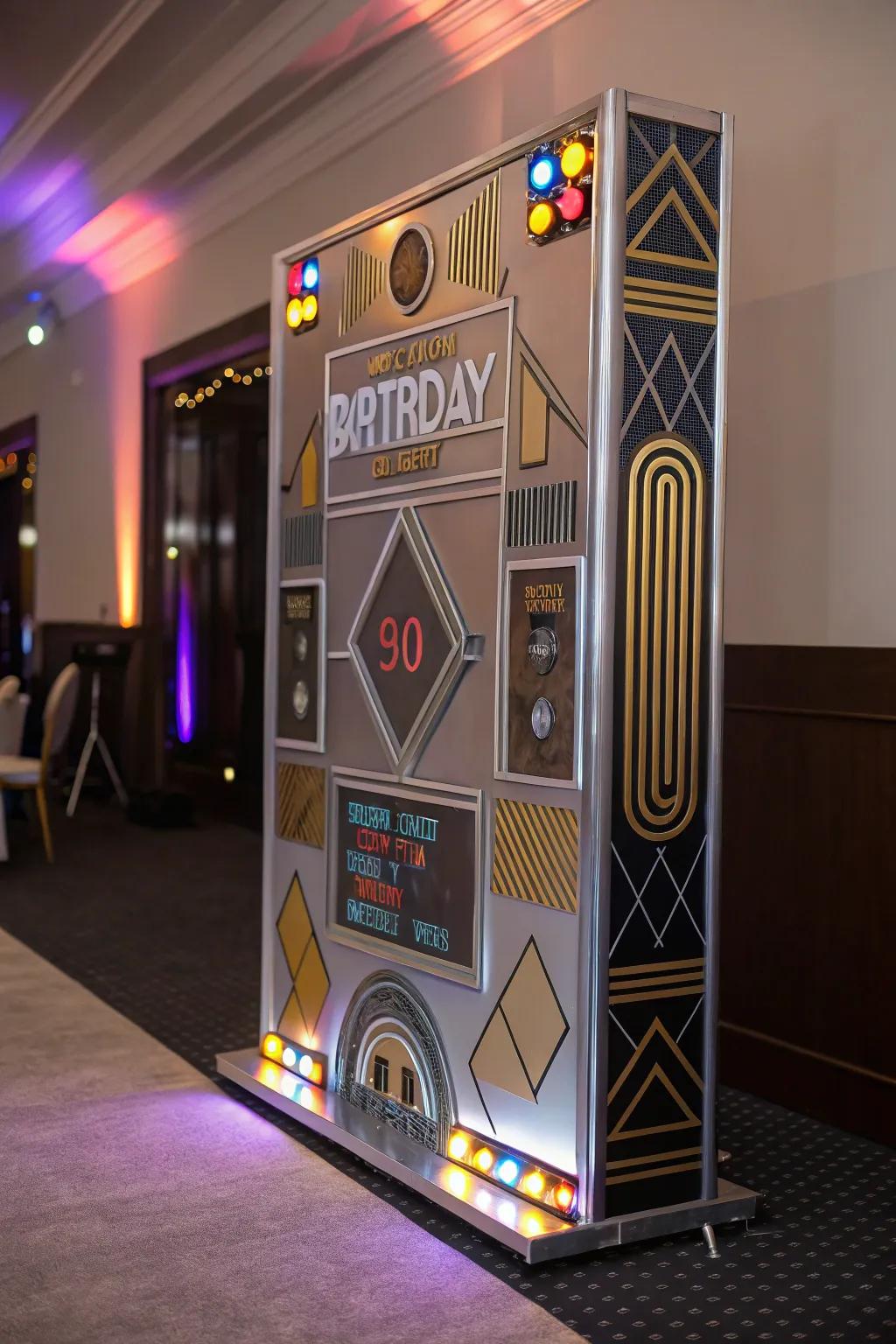 A cutting-edge futuristic birthday display with tech-savvy style.