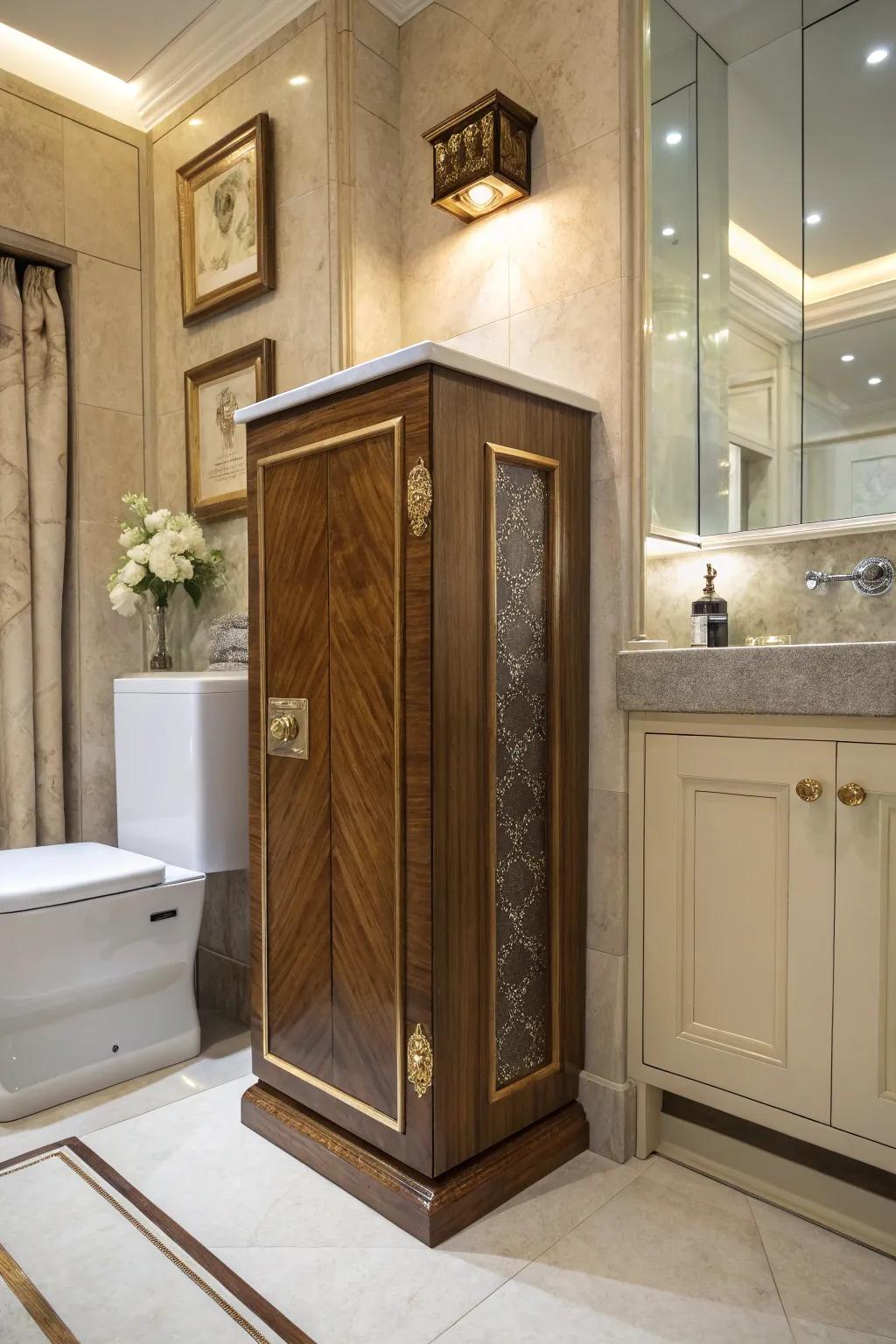 A bespoke box concealing a medicine cabinet in a tailored design.