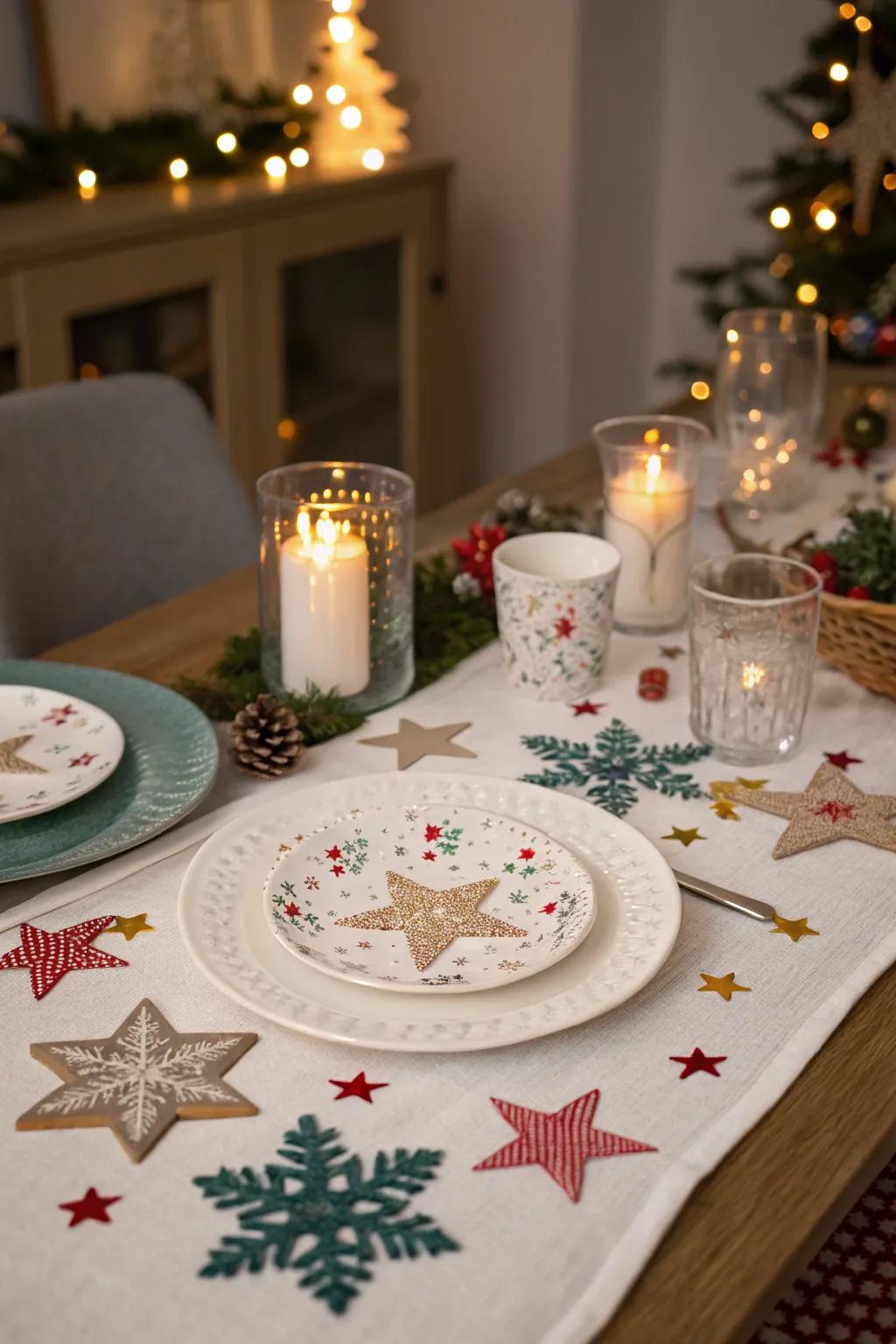 Themed accessories such as snowflakes contribute a festive detail.