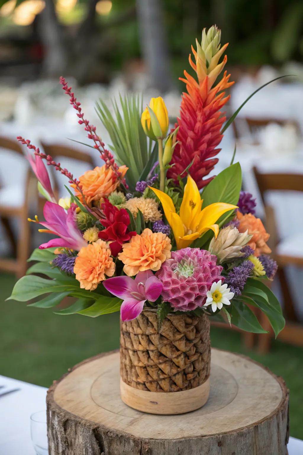 Vivid tropical blossoms create unique and intriguing setups.