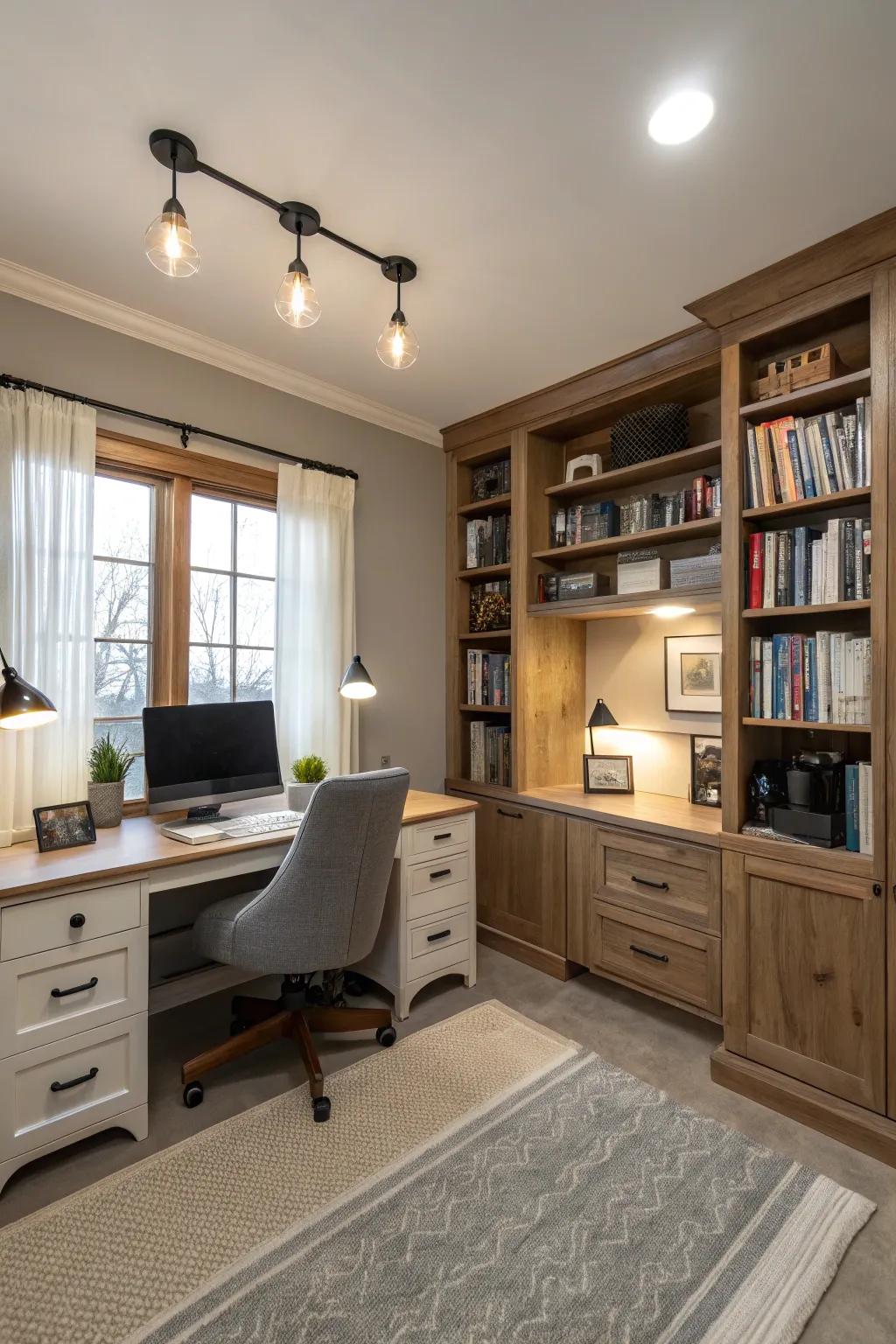 Smart lighting enables seamless control over your workspace ambiance.