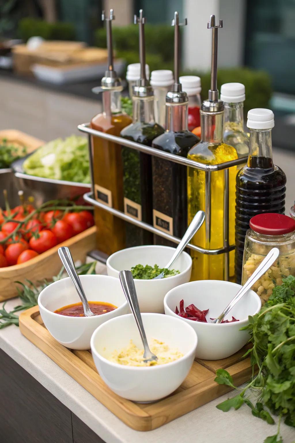 An interactive salad dressing zone for personalized flavors.
