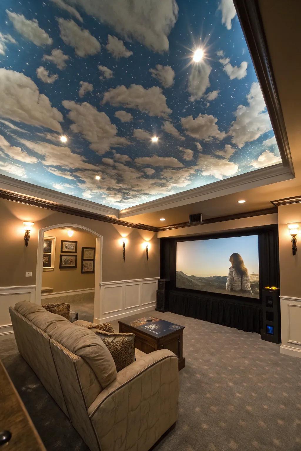 Craft an airy feel through a sky-themed ceiling.