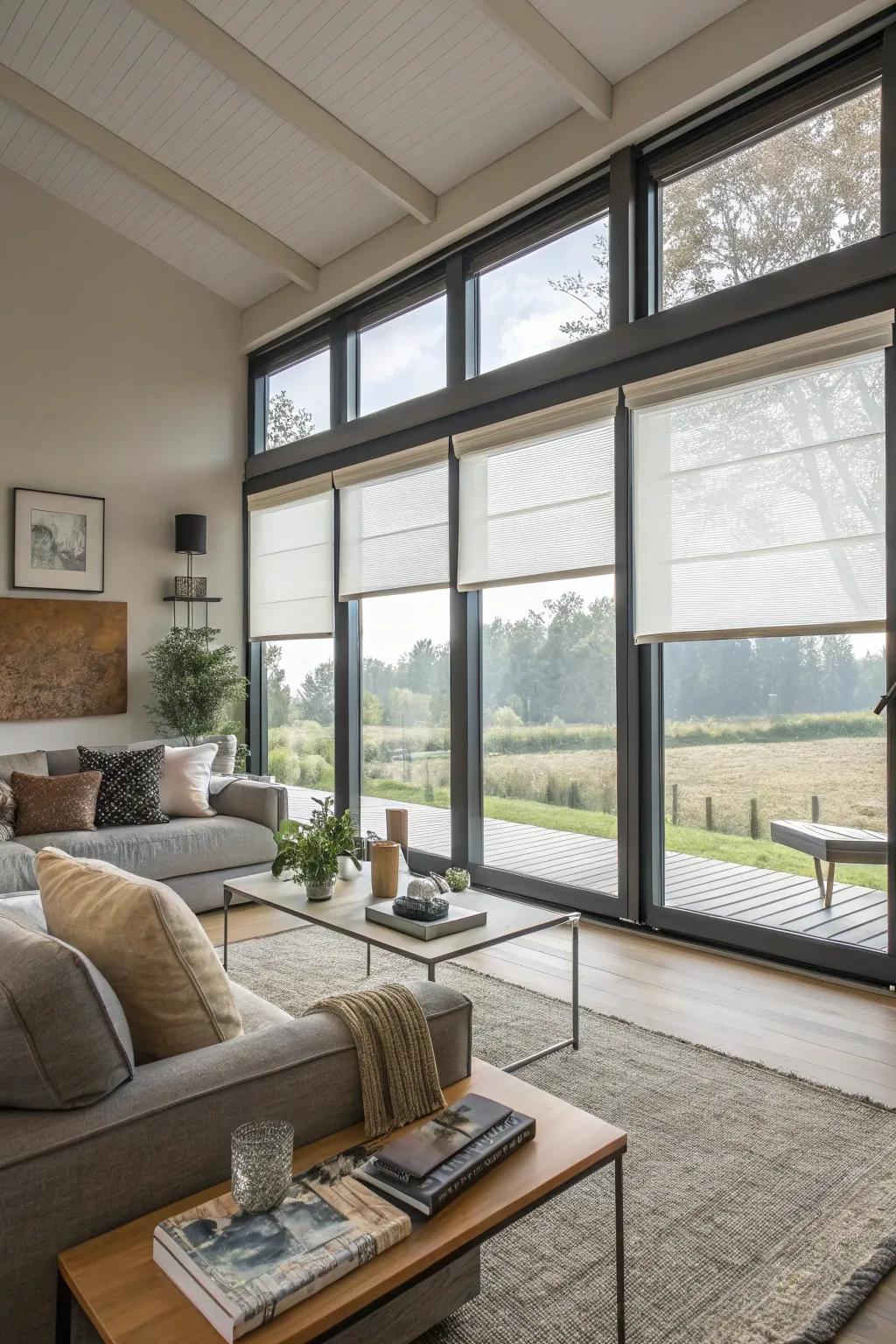 Smart blinds adjust to weather, enhancing comfort and efficiency.