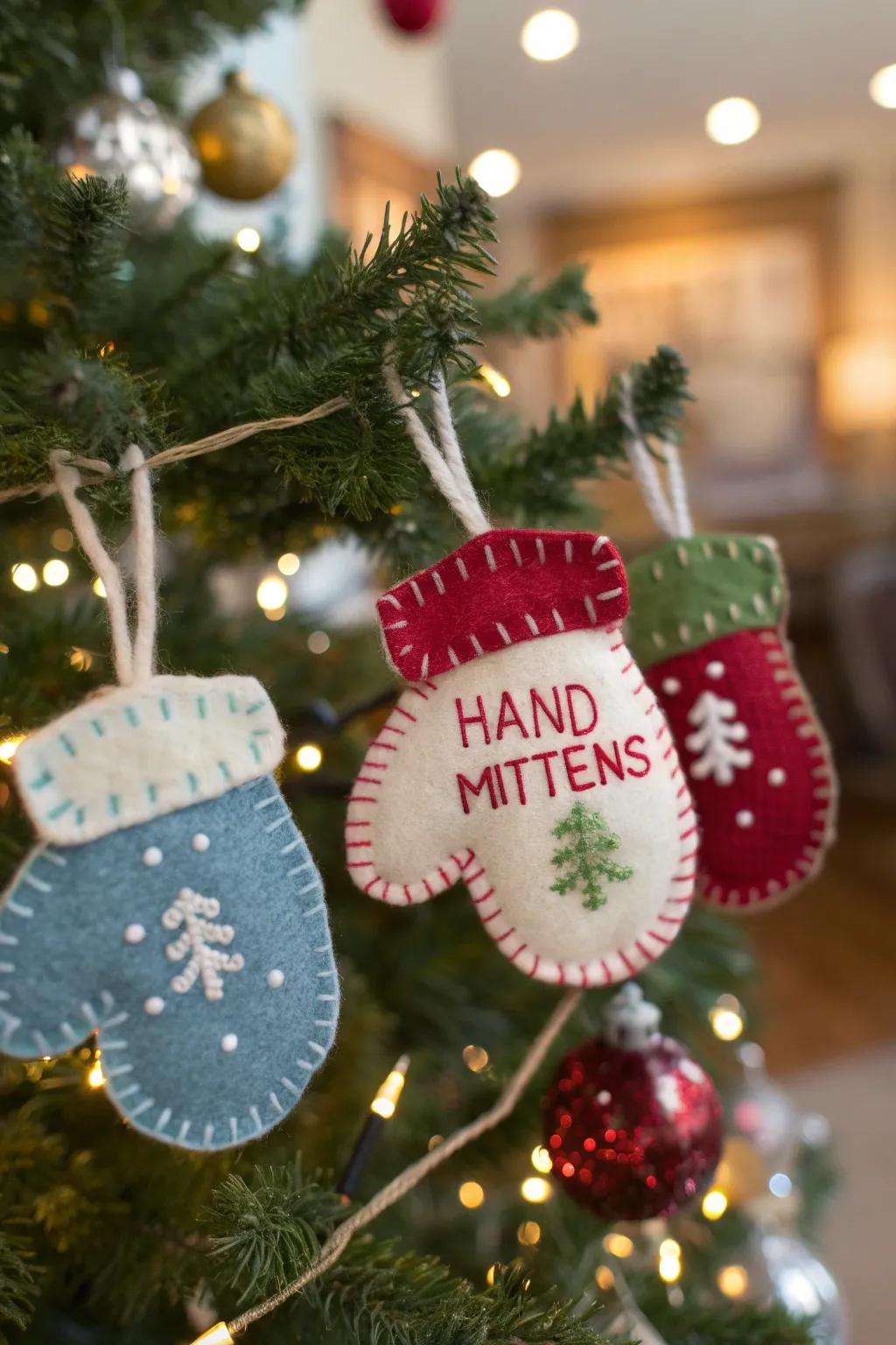 Charming felt glove garland adding a warm touch to the festive decorations.