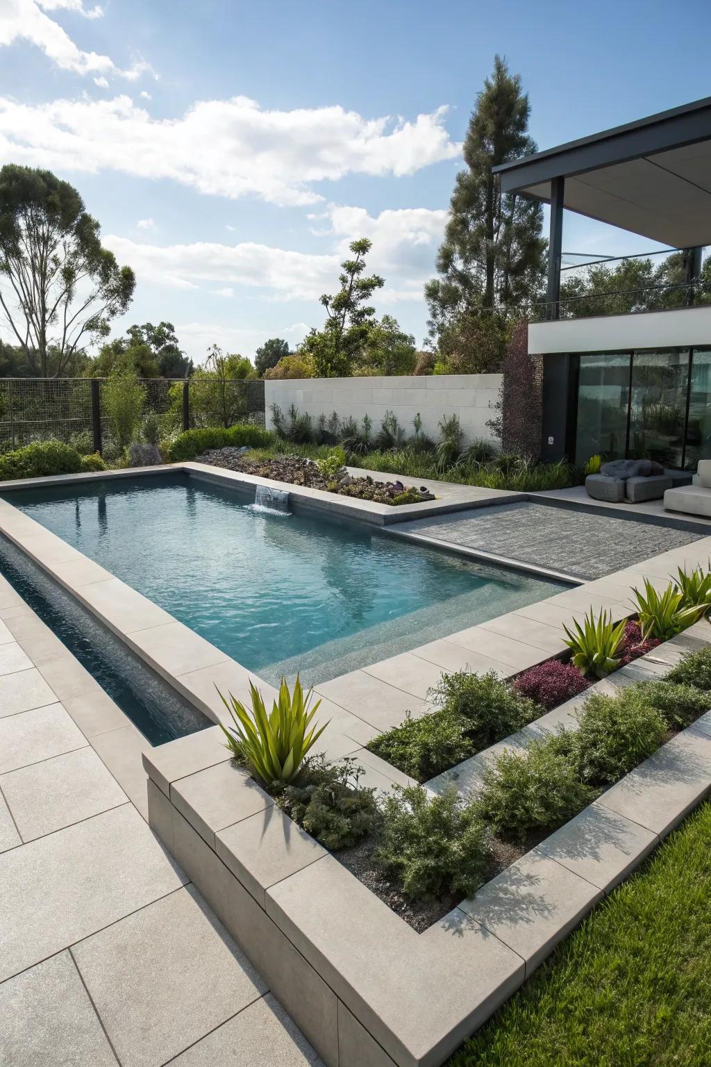 A contemporary geometric pool layout for a sleek look.