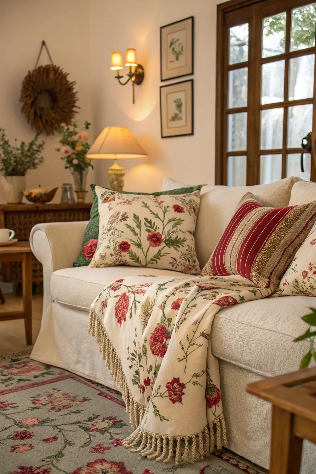 Spring-centric textiles instantaneously alter the room's atmosphere.