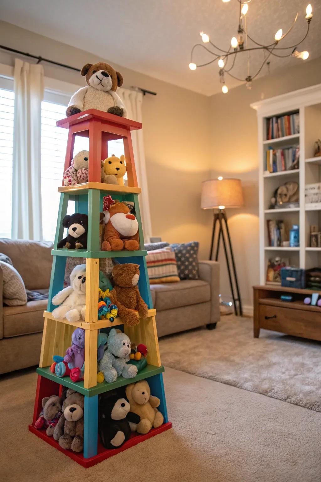 A custom toy structure introduces sophistication to stuffed animal storage.