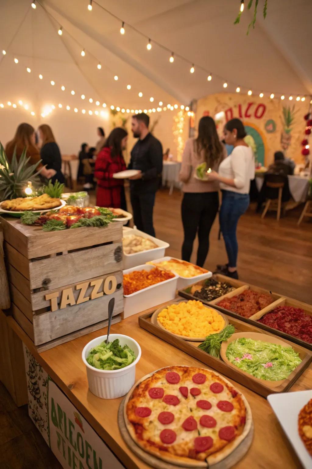 A fun indoor celebration featuring interactive food stations.